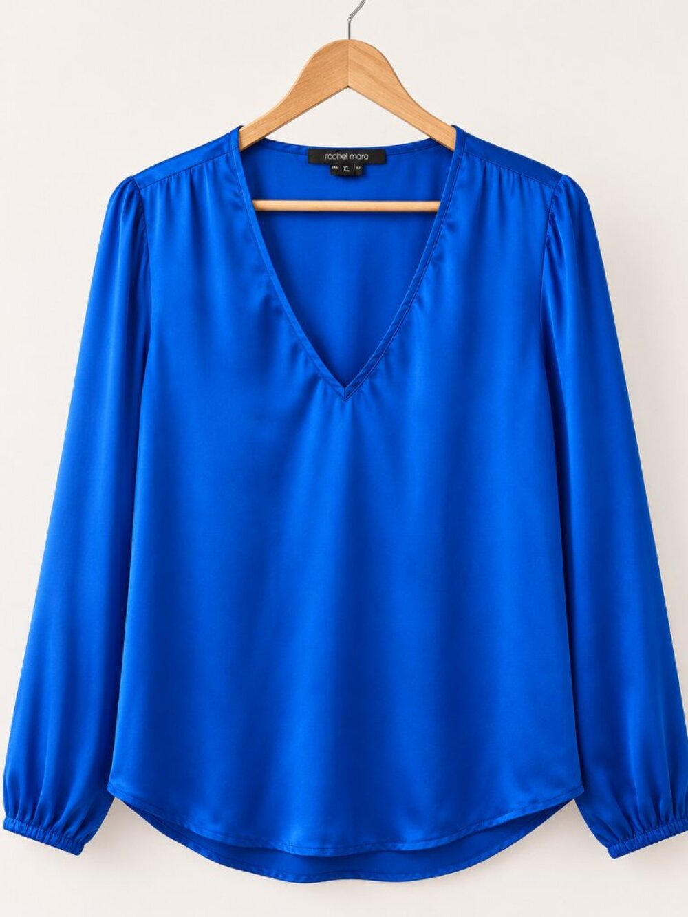 100% Silk XL Royal Blue V-Neck Blouse Y2K Classic